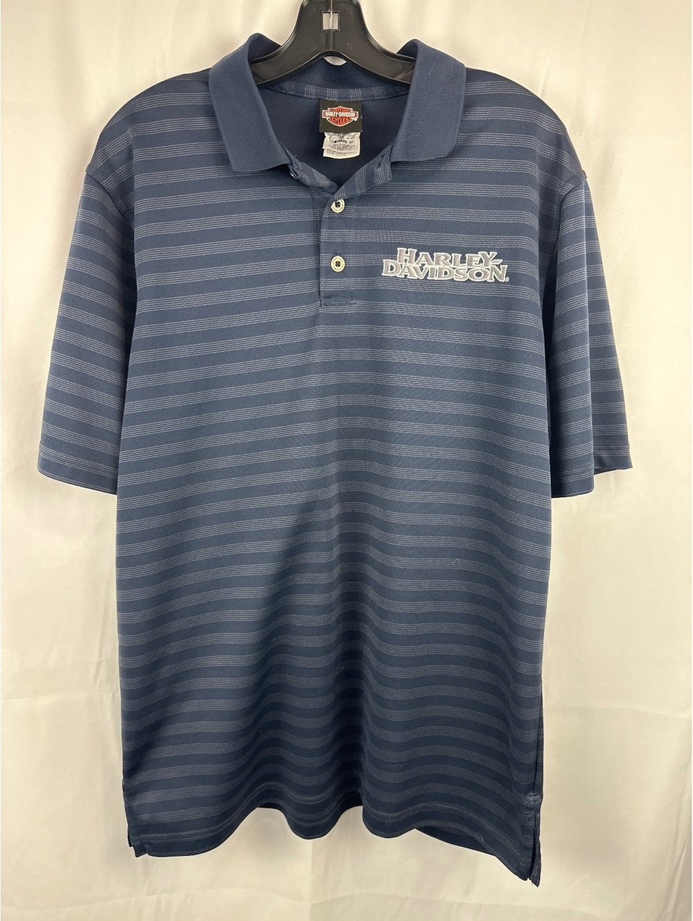Harley-Davidson Men's Striped Navy Blue Polo Shirt Size L